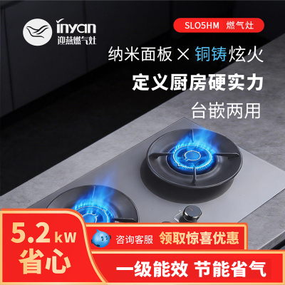 迎燕inyan一级双炉头大火力燃气灶玻璃钢面板灶面热电偶熄火保护高效节能燃烧