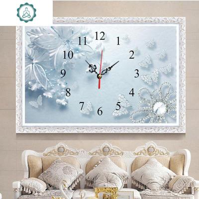 2020钻石画满钻石绣挂贴钻十字绣2019新款绣客厅花卉简约时钟封后满钻60*40cm-送静音表芯