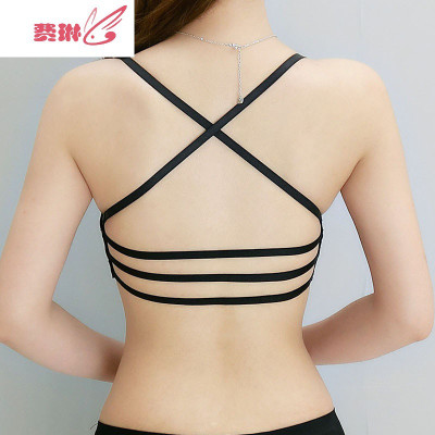 美背文胸内衣女少女无钢圈厚小胸夏聚拢前扣性感交叉带新薄款网红费琳文胸套装