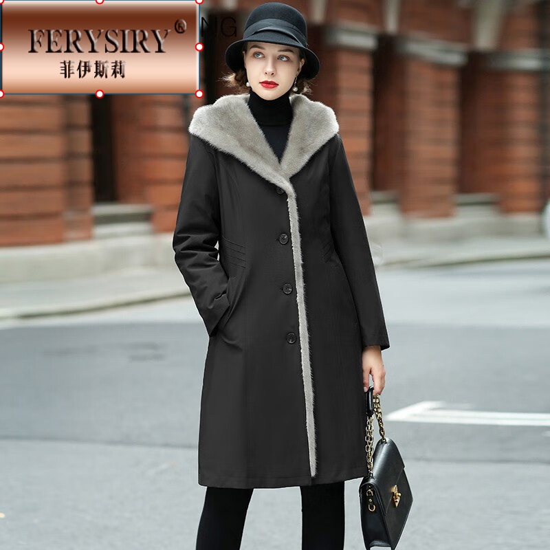 菲伊斯莉旗舰店 高档女装可拆卸水貂毛内胆尼克服大衣女2022冬新款