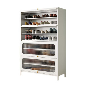铭威盾家用门口鞋柜新款2024室内入户储物柜一体翻门钢制4门8层80宽-白