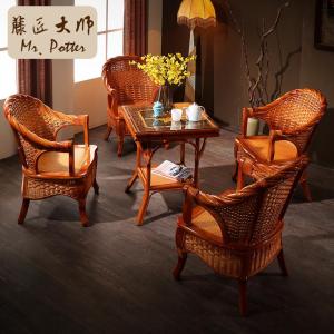 藤椅茶几三件套单人椅子靠背编织实木小腾椅套件阳台休闲桌椅组合