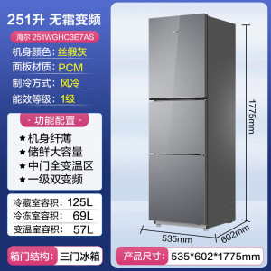 海尔BCD-251WGHC3E7AS三门电冰箱(咨询库存)