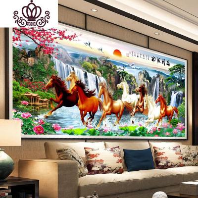 封后八骏图十字绣线绣2020新款客厅马到成功山水风景满绣自己刺绣手工丝线-200*85cm满绣-3股绣送工具