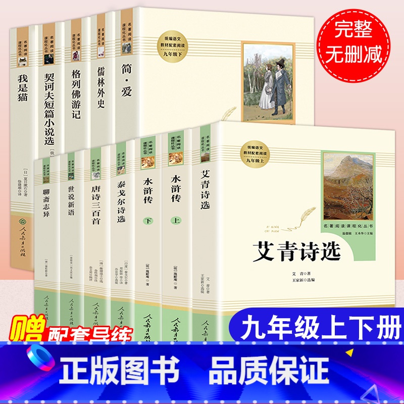 九年级上下12本全套 [正版]艾青诗选水浒传原著完整无删减版九年级必读人民教育出版社白话文文言文青少年版初中学生课文配套