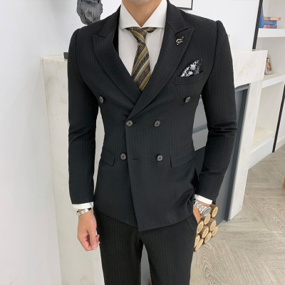 华中铭(HUAZHONGMING)男士西服套装男休闲西装三件套韩版修身帅气商务英伦风青年职业正装工作服结婚新郎伴郎礼服