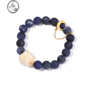 JiMi长沟流月!国风玉石醒狮盘玩手串女款新中式蓝色珠子手链情侣 蓝色