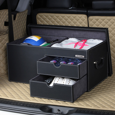 汽车用收纳盒后备储物箱子奔驰宝马闪电客后背尾箱抽屉车载行李整理豪华黑色纳帕皮单侧（带拉手）灰色绒布内衬