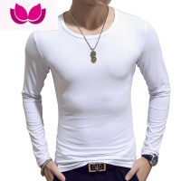 七斓男士长袖t恤 v领 韩版修身纯色打底衫秋装白色上衣衣服男装款