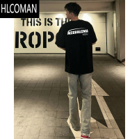HLCOMAN美式高街潮牌时尚字母黑色短袖T恤男款夏季圆领上衣半袖
