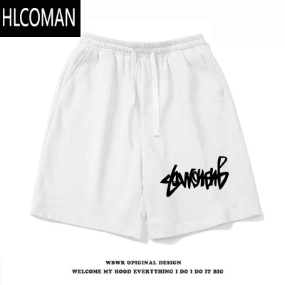 HLCOMAN美式高街字母印花抽绳篮球短裤男夏季潮牌宽松休闲百搭直筒五分裤