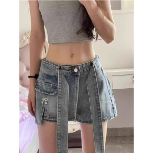 美式辣妹牛仔短裤女夏季新款设计感绑带阔腿显瘦百搭a字热裤子ins