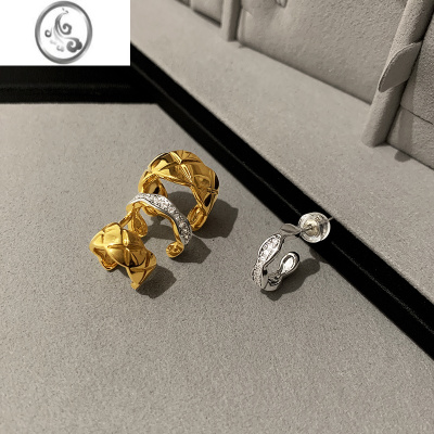 JiMi小香风菱格不对称耳环女金银拼色耳钉小众设计感耳骨夹无耳洞耳夹