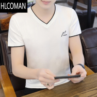 HLCOMAN夏装男士短袖T恤v鸡心领百搭上衣服半袖男装休闲丅恤修身体恤