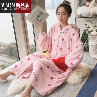睡衣女秋冬珊瑚绒加厚保暖睡裙冬睡袍法兰绒孕妇加长款家居服星星SHANCHAO