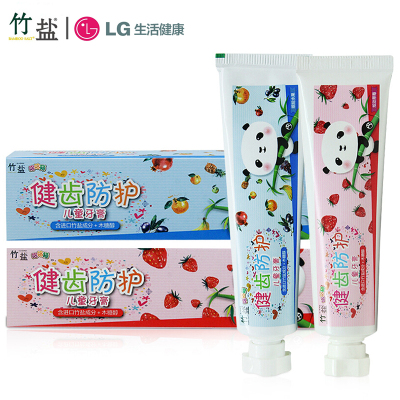 LG竹盐牙膏健齿防护儿童牙膏40g*2支组合装适用于6-9岁换牙期牙膏缤纷水果40g+炫动草莓40g