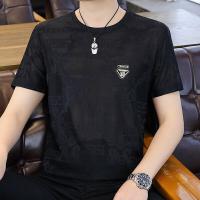 2025新款暗纹T恤男短袖夏季圆领体恤丝滑半袖上衣圆领半袖男