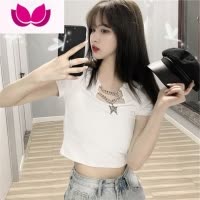 七斓2023年新款网红短袖t恤女ins超火夏季高腰露脐短款上衣女修身潮桖