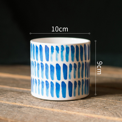 美帮汇蓝印花陶瓷花器 花盆花瓶 扎染蜡染装饰摆件笔筒杂物收纳 扎染瓷瓶—条纹(小) 大