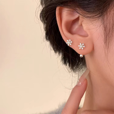 s925纯银针雪花耳钉女精致高级感螺丝拧扣耳饰轻奢时尚后挂式耳环送女朋友老婆情人节七夕生日礼物