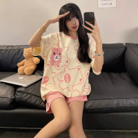 夏季女士睡衣仿棉短袖可爱卡通韩版休闲宽松短裤家居服套装可外穿