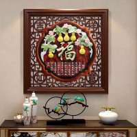 维诺亚中式背景墙沙发装饰画玄关餐厅玉雕挂件挂画走廊客厅实木浮雕壁画