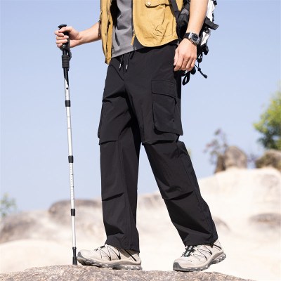 美式潮牌工装裤男款宽松直筒夏季薄款多口袋松紧腰户外速干休闲裤