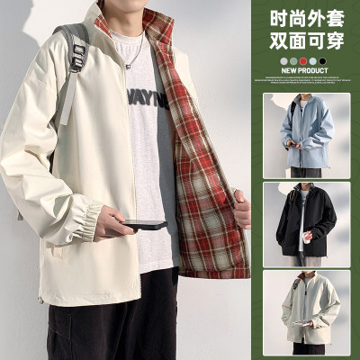 假两件夹克男春秋季新款立领时尚百搭休闲男士工装夹克外套潮男装