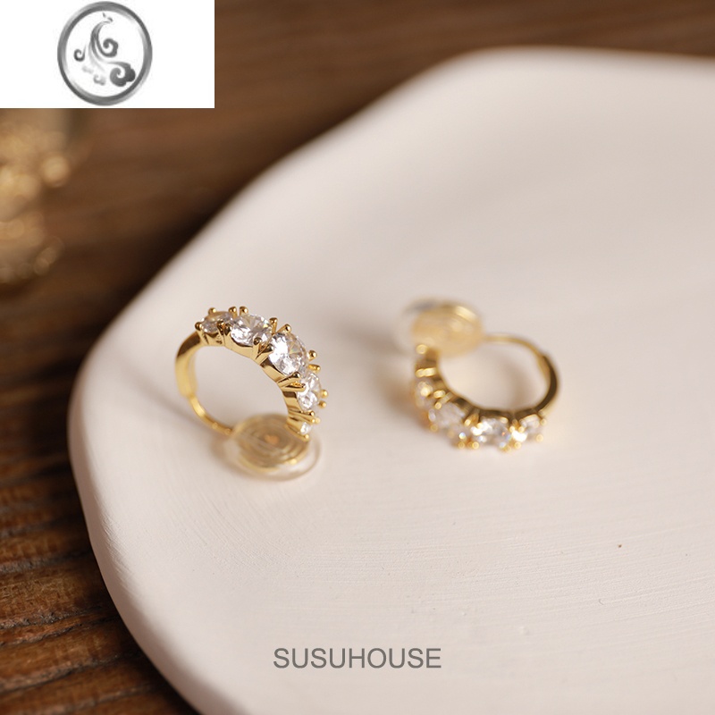 JiMi超闪锆石耳圈高级感蚊香盘耳夹耳环无耳洞圆圈简约耳饰女百搭通勤