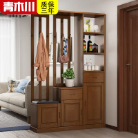 青木川 简约现代实木间厅柜双面客厅餐厅家用入户进门口隔断玄关屏风柜装饰柜1.2米带衣帽架挂衣服酒柜鞋柜一体靠墙高柜