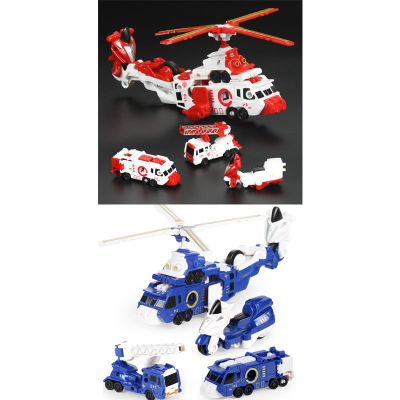 儿童变形金刚玩具飞机模型消防车警车军事合体机器人玩具套装男孩三合一变形-警察+消防