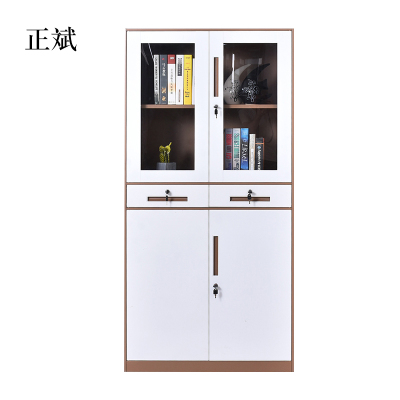 正斌钢制办公柜拆装文件柜套色灰白玻璃门资料柜窄边铁皮柜带锁档案柜