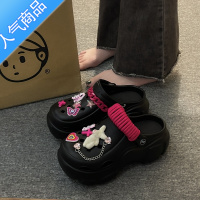 SUNTEK网红洞洞鞋女外穿2023年夏季新款时尚松糕厚底增高包头半拖鞋凉鞋