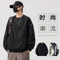 春秋季新款机能圆领卫衣男拼接休闲长袖T恤潮牌上衣男士宽松外套