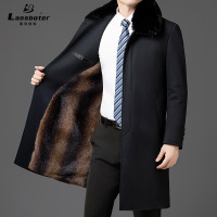冬季男士大衣仿皮草内胆外套男装长款加绒大衣爸爸装商务呢子大衣