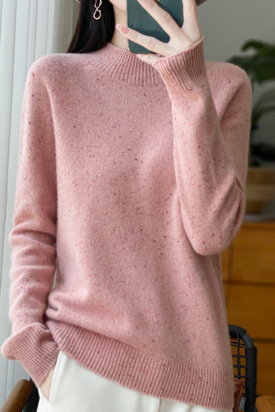 秋冬季七针加厚点子纱半高领羊毛衫女针织打底衫长袖百搭保暖毛衣