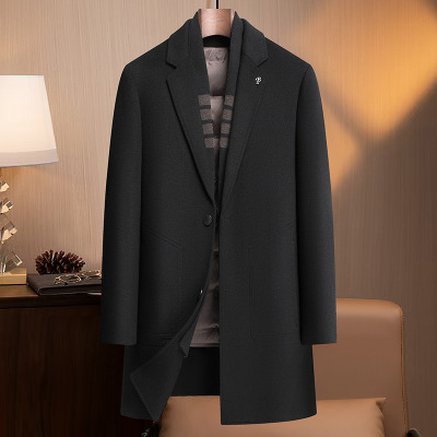 时尚商务西装领双面呢羊毛大衣男中长加厚羽绒内胆羊毛呢保暖大衣