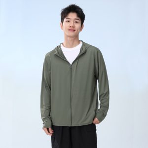 新款户外冰丝原纱防晒衣男透气防紫外线连帽皮肤衣厚