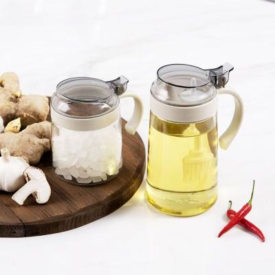 乐唯诗 家用带油刷油壶玻璃油瓶厨房调料瓶—1油壶+2调味罐+托底