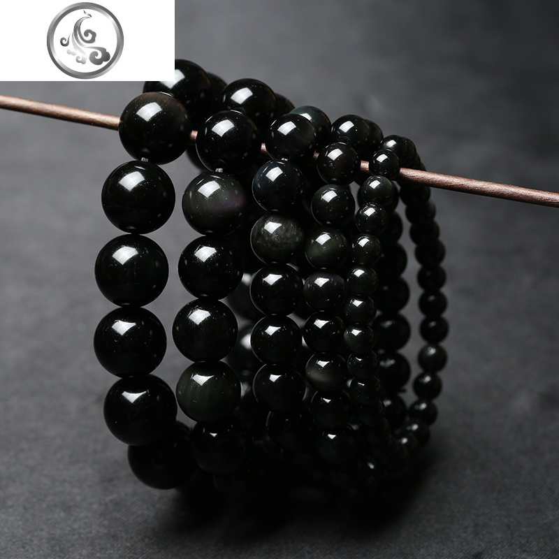 天然水晶 黑曜石手链 男女通款 饰品 生日佛珠手串 jimi