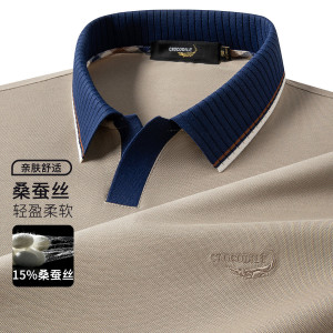 鳄鱼恤CROCODILE 条纹刺绣柔软短袖商务POLO衫男