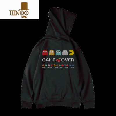 YANXU日系宽松加肥加大码男装连帽加绒拉链开衫胖子男士卫衣外套