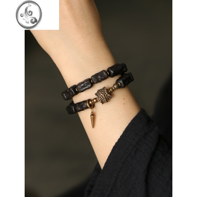 JiMi复古个性肌理双层黑檀木珠手串女 原创设计男款手链潮情侣手饰品