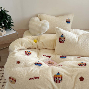 ins奶油风加厚泰迪绒毛巾秀牛奶绒四件套1.5m1.8秋冬保暖床单被套