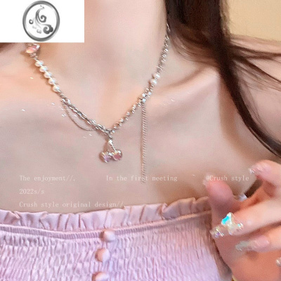 JiMi樱桃少女~珍珠金属拼接项链夏甜酷风ins辣妹耳环轻奢小众锁骨链