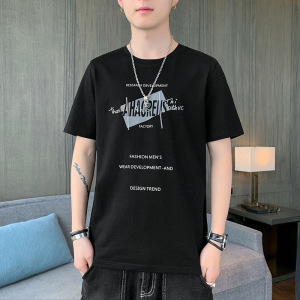 夏季新款男士短袖T恤韩版圆领休闲宽松纯棉印花打底衫男