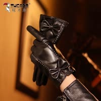 啄木鸟皮手套女冬季新款触屏加绒加厚户外骑行保暖防寒防风耐寒潮