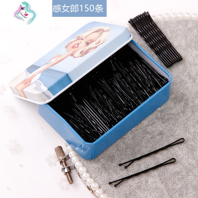 黑色发夹一字夹超紧发卡碎头发边夹小卡子盘发头饰固定隐形钢夹子你那么美9#波浪夹-蓝天白云150条