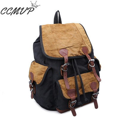 CCMVP品牌自营质量保证-CCMVP新款帆布双肩包潮复古双肩包学生书包两色拼接背包双肩电脑包