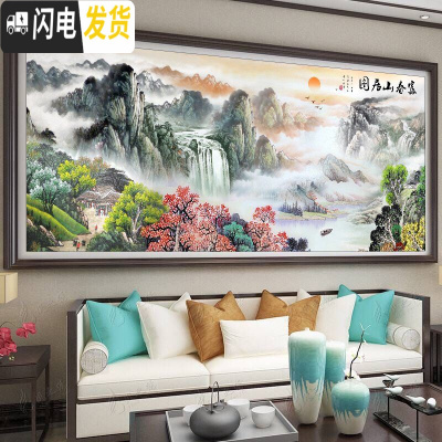 三维工匠十字绣客厅风景富春山居图2019新款山水线绣满绣流水生财 180*81大格丝线四股绣63种线